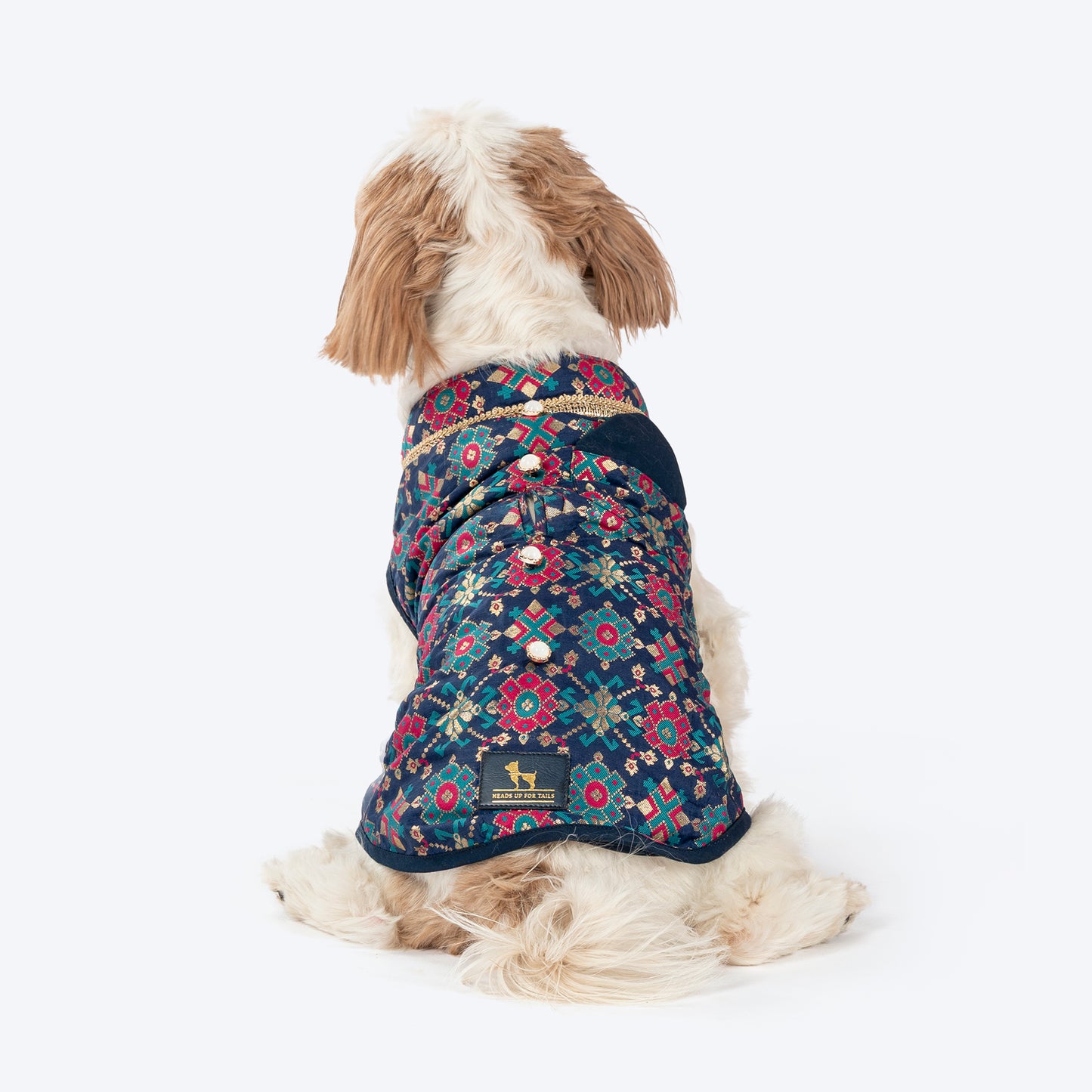 HUFT Customised Paw-tola Pawfect Brocade Sherwani For Dog & Cat - Navy