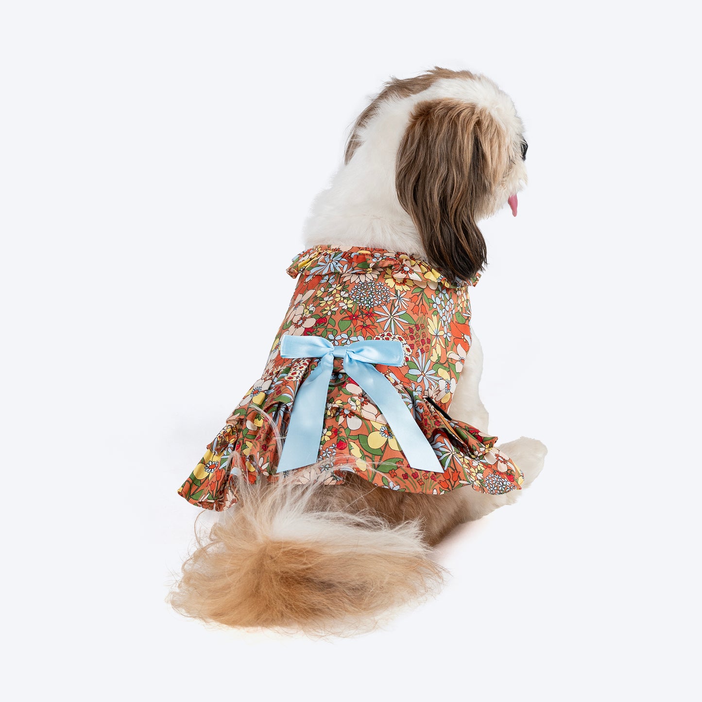 HUFT Printed Floral Cotton Dress For Dog - Brown