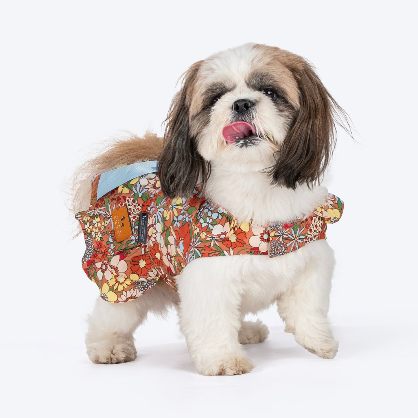 HUFT Printed Floral Cotton Dress For Dog - Brown