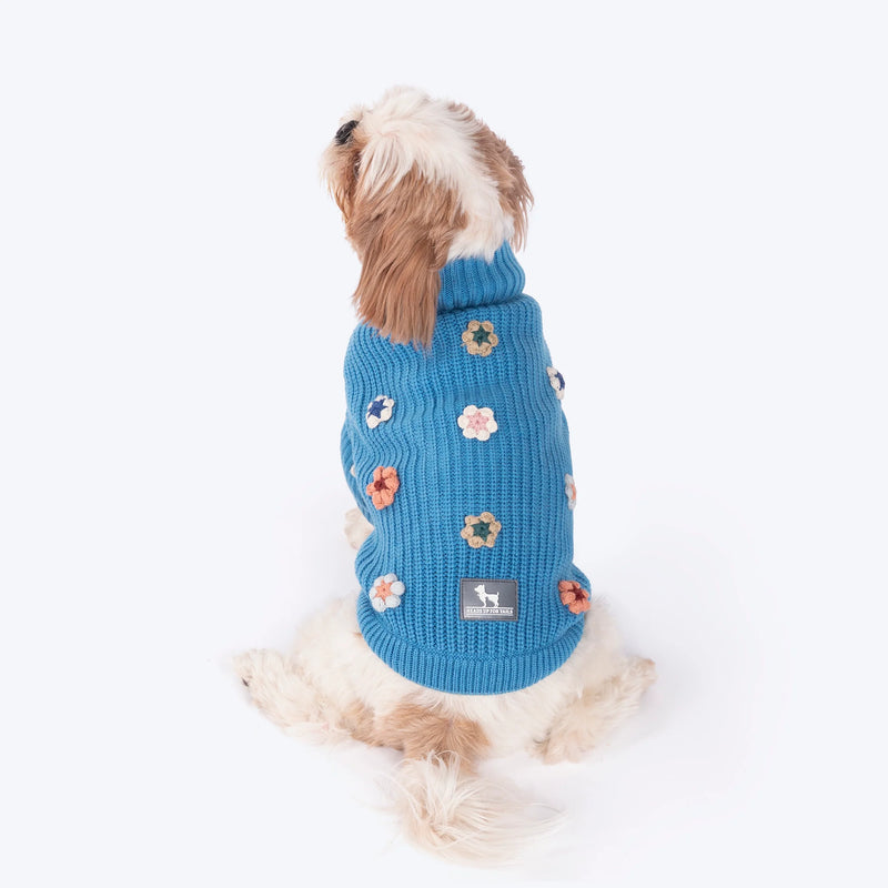 HUFT Frosty Flowers Sweater For Small Dog - Blue - Heads Up For Tails