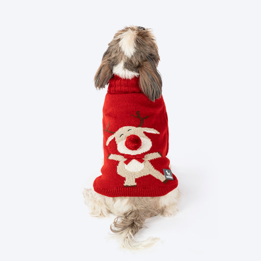 HUFT Rudolph’s Red-Nose Sweater For Small Dog - Red