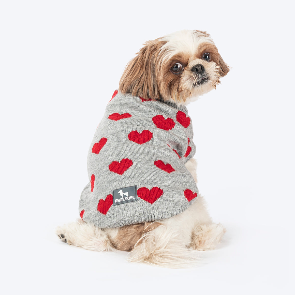 HUFT Classic Love Sweater For Small Dog - Grey, Stretchable, Lightweight