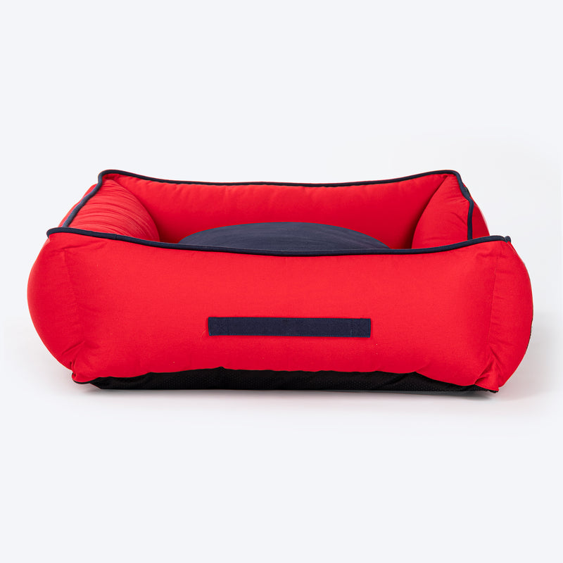 HUFT Personalised Ellie Classic Lounger Bed For Dog - Red & Navy - Heads Up For Tails