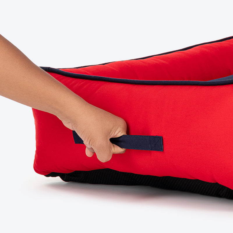 HUFT Personalised Ellie Classic Lounger Bed For Dog - Red & Navy - Heads Up For Tails
