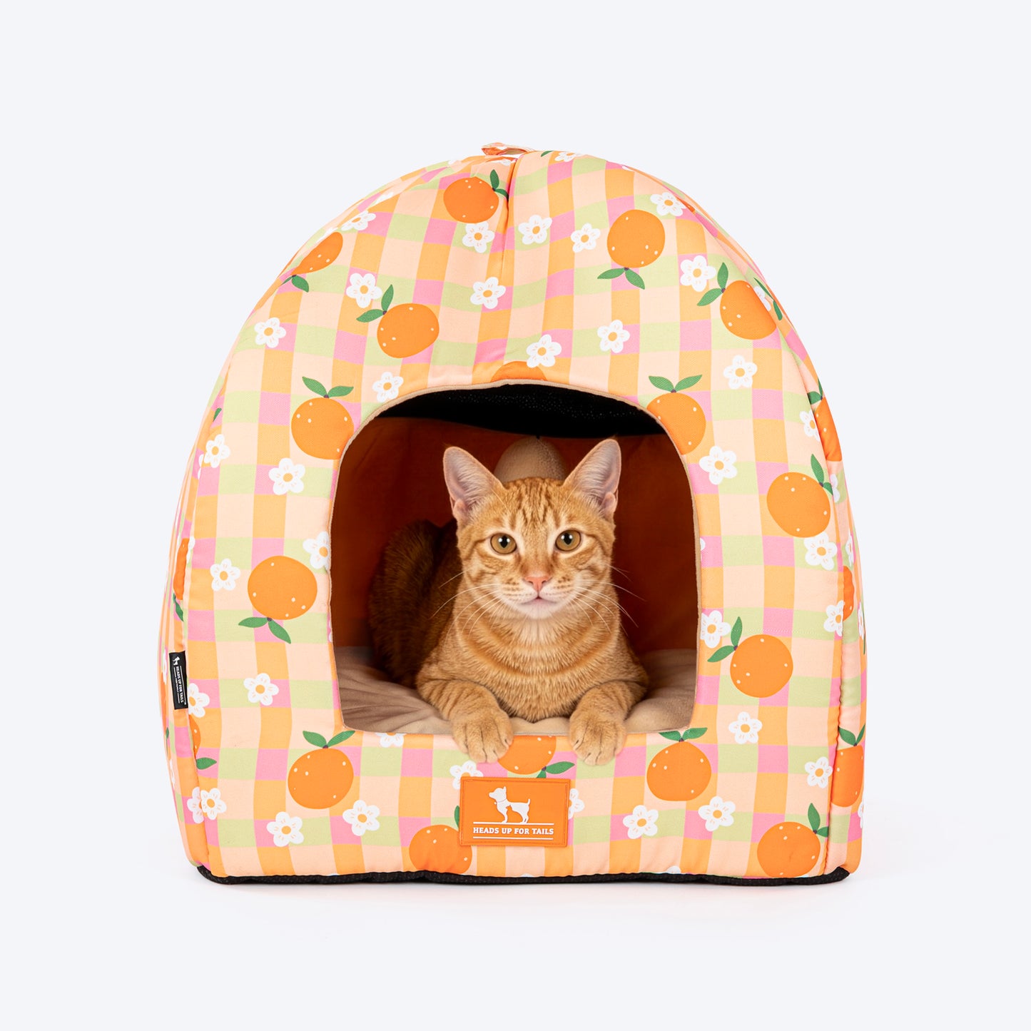 HUFT Tangy Blossoms Tent Bed For Cat & Puppies - Orange - Heads Up For Tails