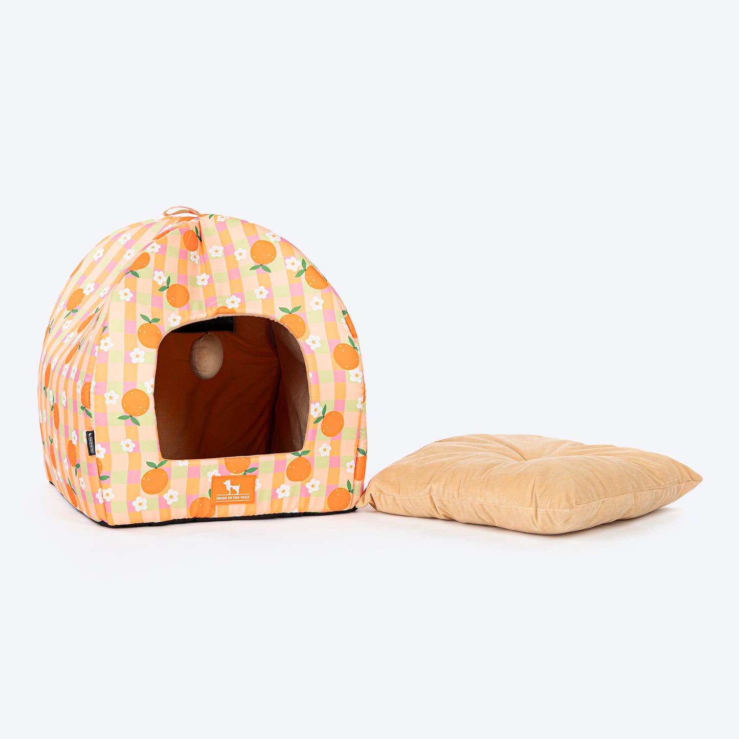 HUFT Tangy Blossoms Tent Bed For Cat & Puppies - Orange - Heads Up For Tails