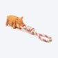 TLC Rubber Pig Squeaky With Rope Chew Toy For Dog - Multicolor