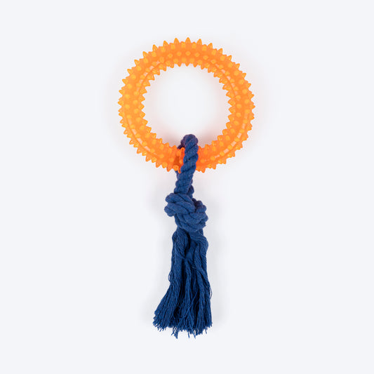 TLC Spike Ring Teether Chew Toy For Dog - Orange & Blue - Heads Up For Tails