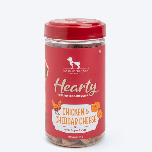 Hearty Chicken & Cheddar Cheese Healthy Dog Biscuits by Heads Up For Tails, 320g, suitable for all breeds.