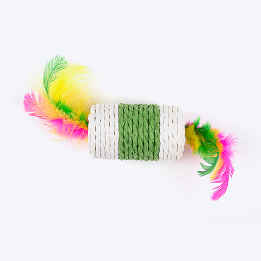 TLC Sisal Rolling With Feathers Toy For Cat - Multicolour