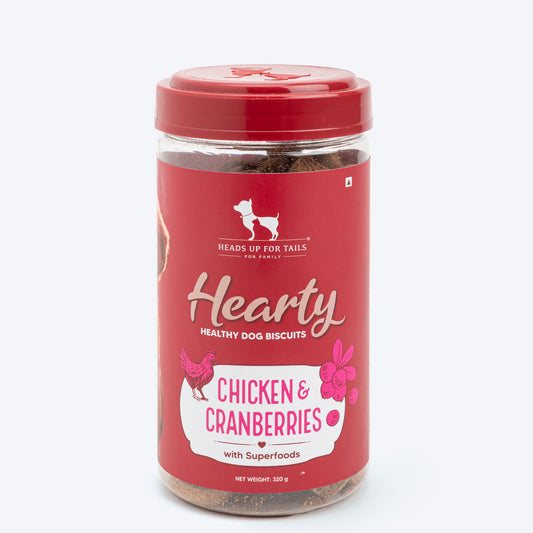 Hearty Chicken & Cranberries Healthy Dog Biscuits by Heads Up For Tails, 320 g, protein-rich and grain-free.