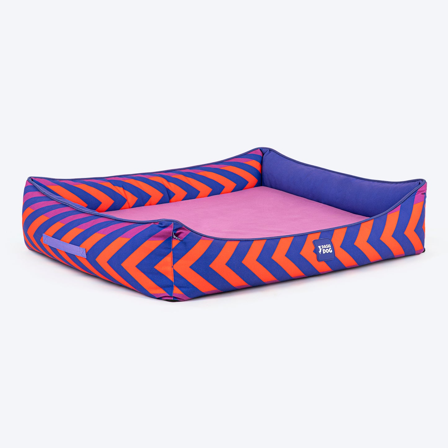 Dash Dog Chevron Water Repellent Lounger Dog Bed - Purple & Orange