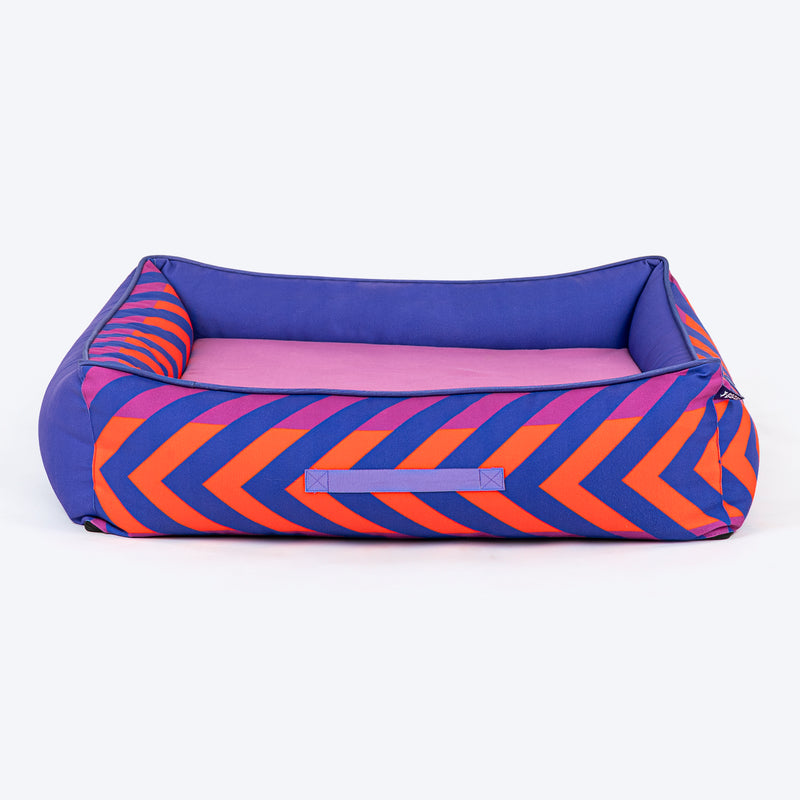 Dash Dog Chevron Water Repellent Lounger Dog Bed - Purple & Orange - Heads Up For Tails