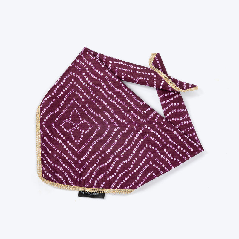 HUFT Royal Bandhani Knot Bandana For Dog - Purple
