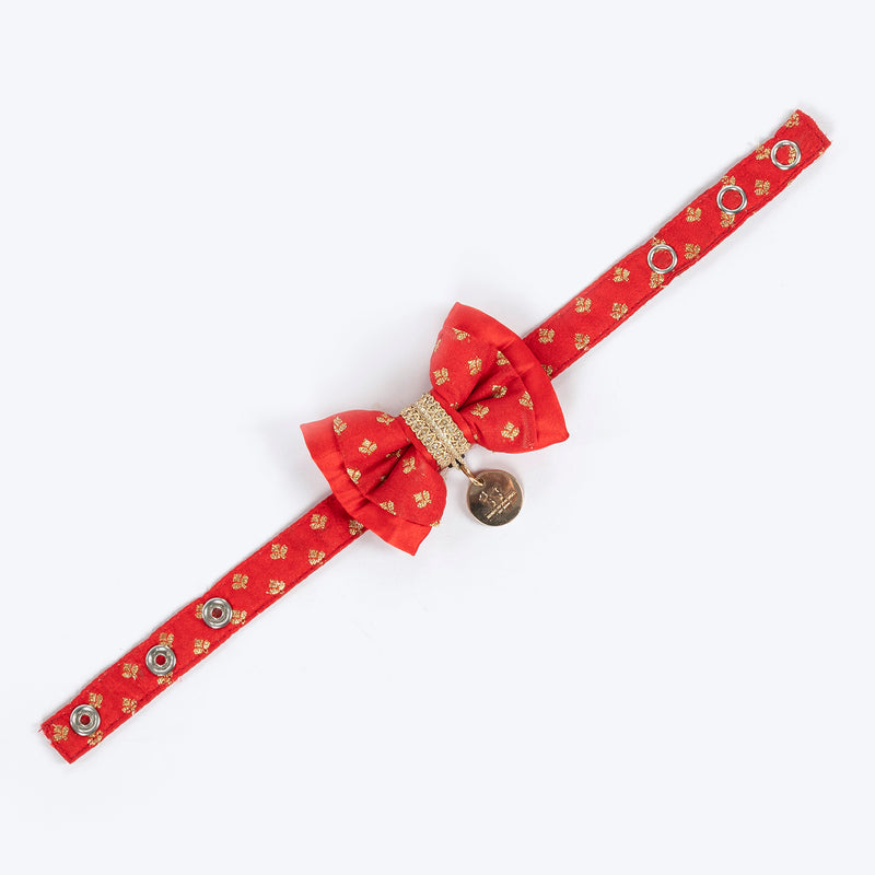 HUFT Shahi Brocade Bow Tie For Cat - Red