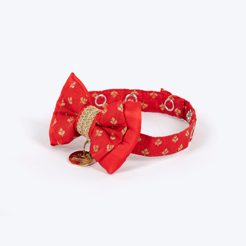 HUFT Shahi Brocade Bow Tie For Cat - Red