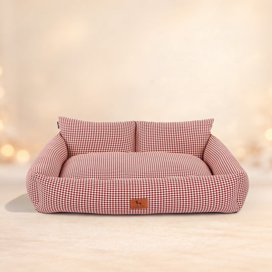 HUFT Cherry Houndstooth Lounger Bed For Dog - Maroon & Ivory
