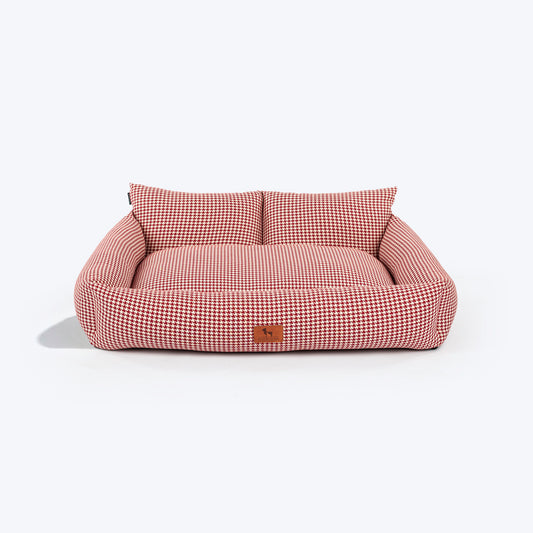 HUFT Cherry Houndstooth Lounger Bed For Dog - Maroon & Ivory