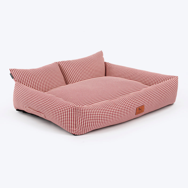 HUFT Cherry Houndstooth Lounger Bed For Dog - Maroon & Ivory