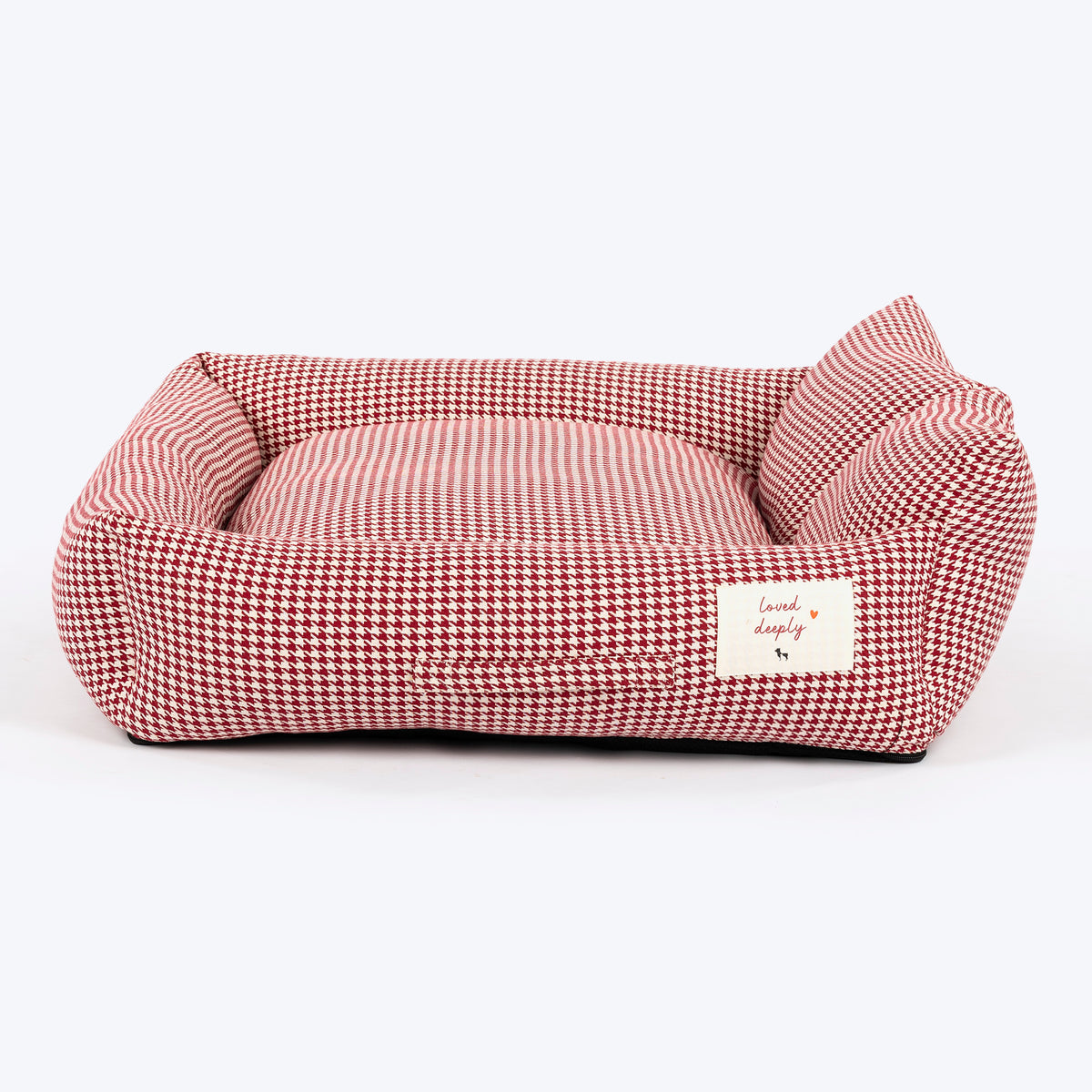 HUFT Cherry Houndstooth Lounger Bed For Dog - Maroon & Ivory