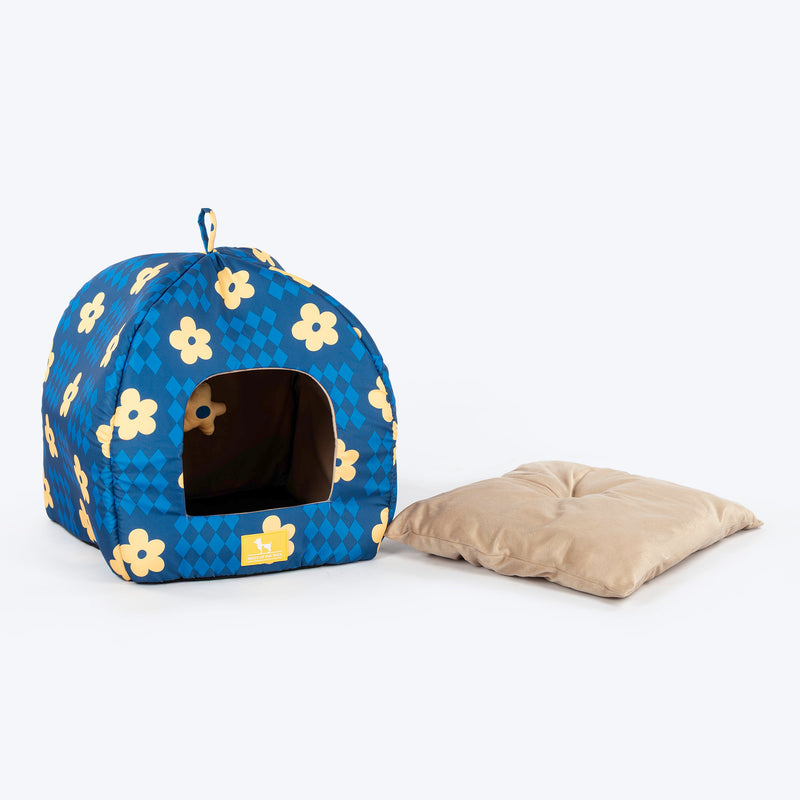 HUFT Cosy Blossom Tent Bed For Cat & Puppy - Blue
