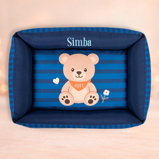 HUFT Personalised Bear Hug Lounger Bed For Dog - Blue - Heads Up For Tails