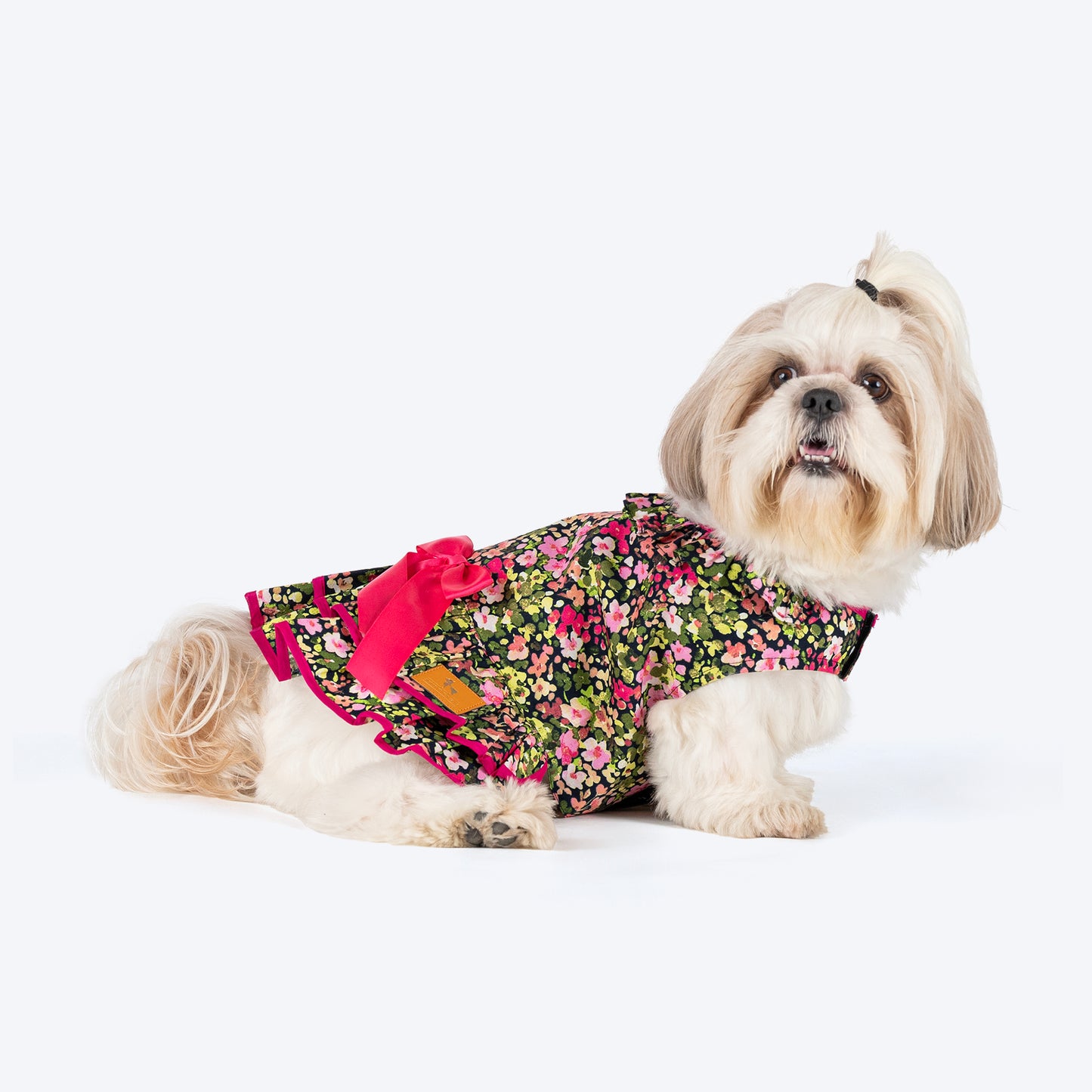 HUFT Printed Floral Cotton Dress For Dog - Black