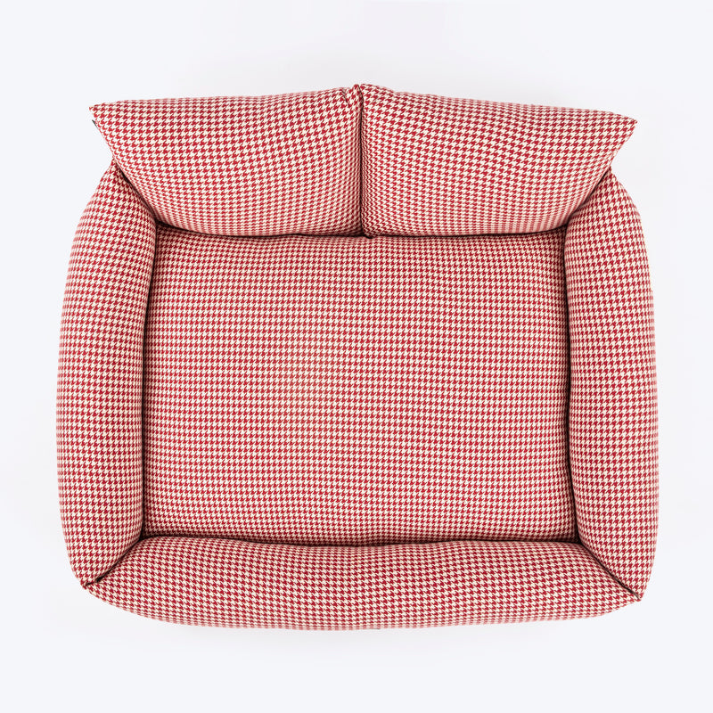 HUFT Cherry Houndstooth Lounger Bed For Dog - Maroon & Ivory