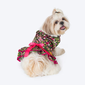 HUFT Printed Floral Cotton Dress For Dog - Black - Heads Up For Tails