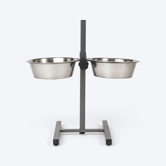 SUPER H Shaped Double Diner Stand With Steel Dog Bowl Inserts - Charcoal Black (Medium)_01