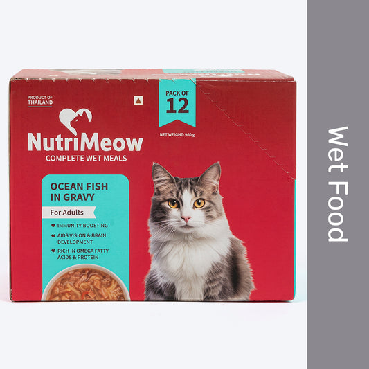 NutriMeow Oceanfish In Gravy Wet Food For Adult Cat - Pack Of 12 (80 gm Each)