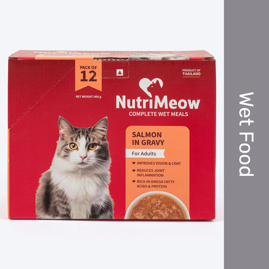 NutriMeow Salmon In Gravy Wet Food For Adult Cat - Pack Of 12 (80 gm Each)