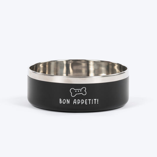 HUFT Bon Appetit Printed Bowl For Dog - Black