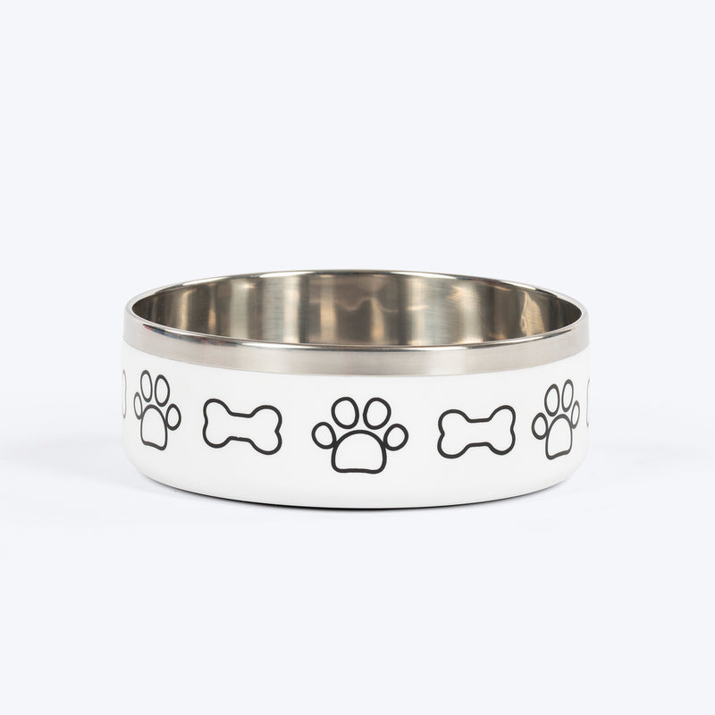 HUFT Happy Feast Printed Bowl For Dog - White