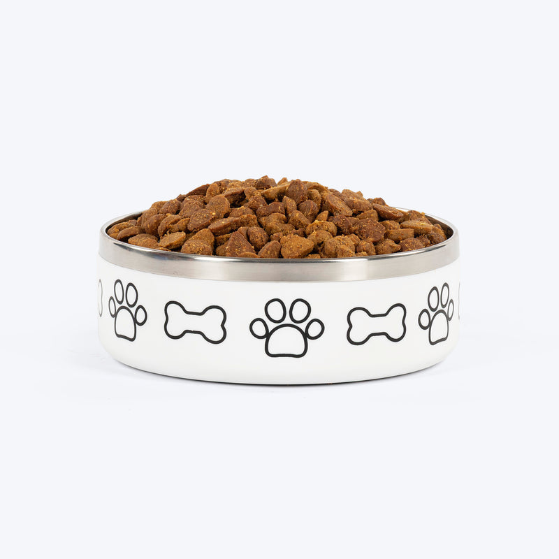 HUFT Happy Feast Printed Bowl For Dog - White