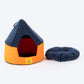 TLC Hut Bedding With Removable Cushion For Cat - Navy & Orange