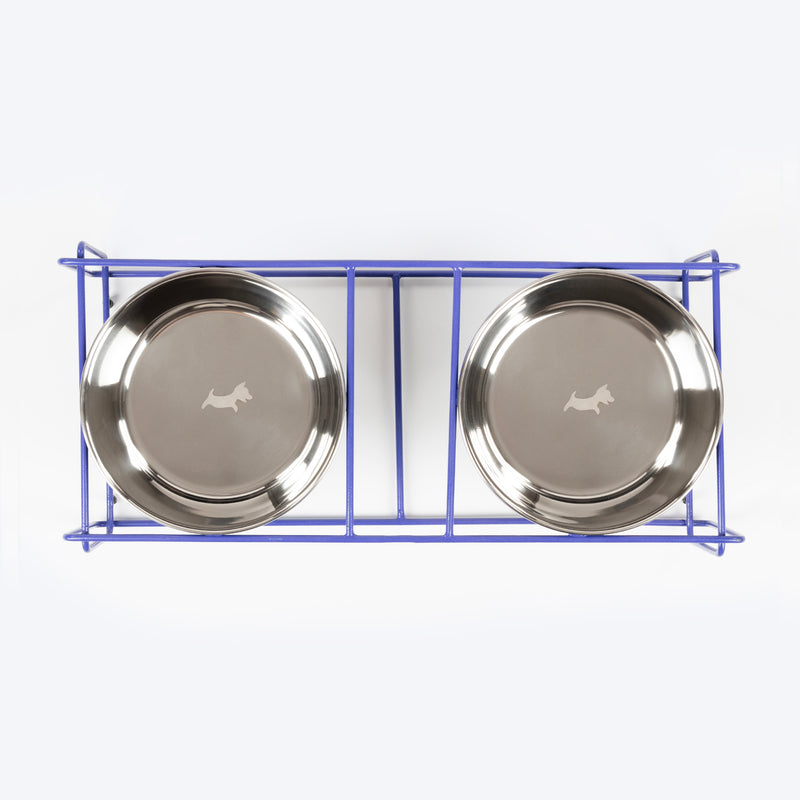 Dash Dog Rainbow Rush Elevated Double Diner With Steel Bowl Inserts For Dog - Violet - Heads Up For Tails