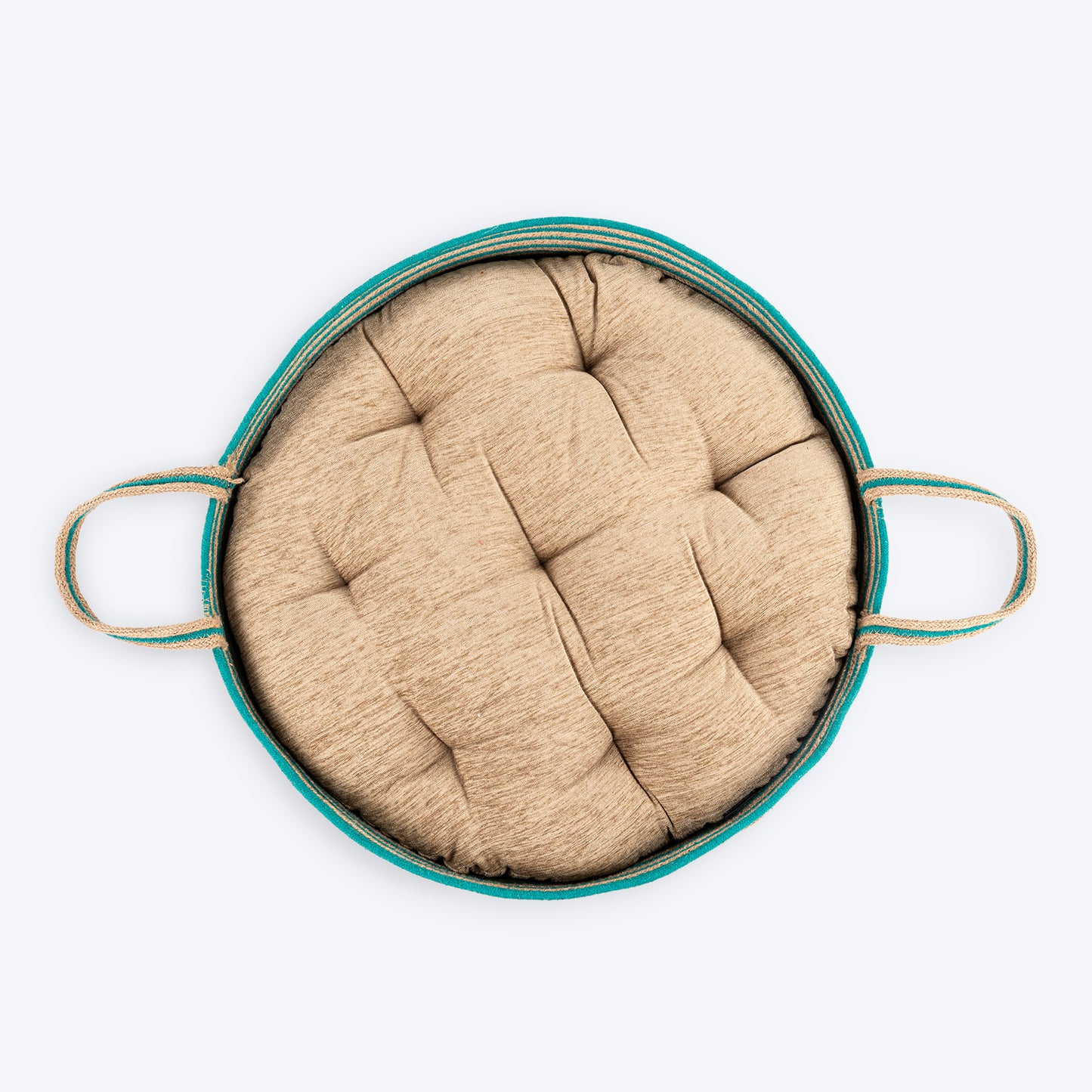 HUFT Whisker Retreat Jute Basket Bed With Cushion For Small Dogs & Cats- Aqua & Brown