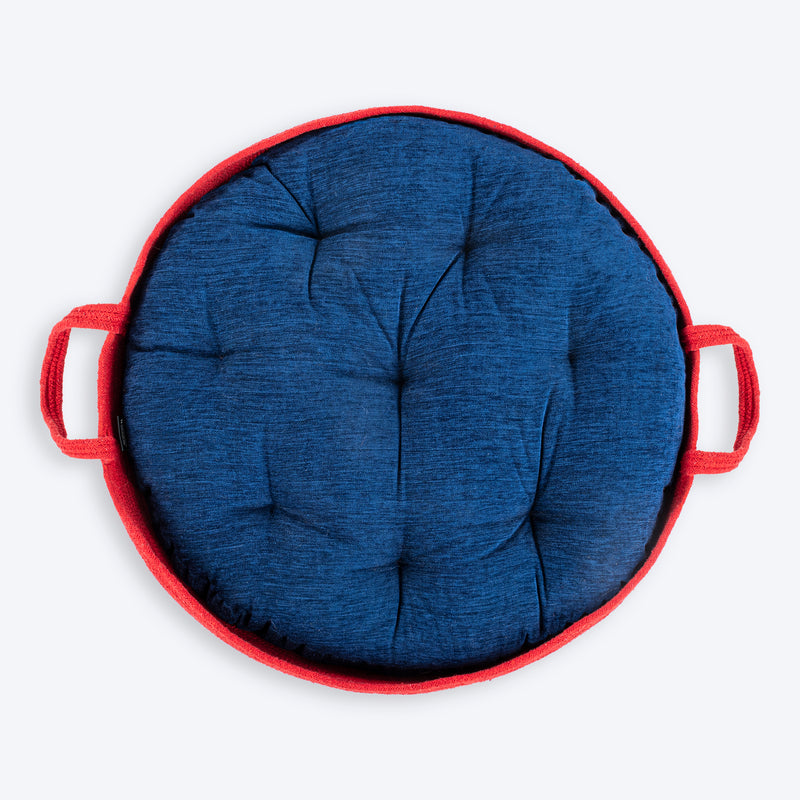 HUFT Cuddle Paws Jute Basket Bed With Cushion For Small Dogs & Cats - Red & Navy - Heads Up For Tails