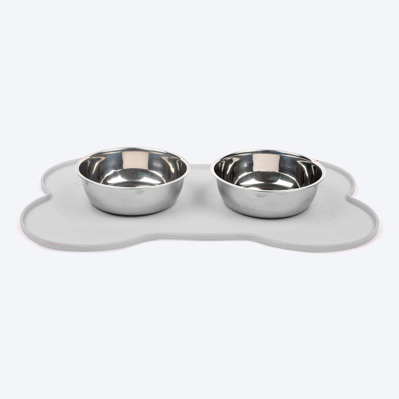 HUFT Anti Spill Bone Shape Food Mat For Dog & Cat - Light Grey