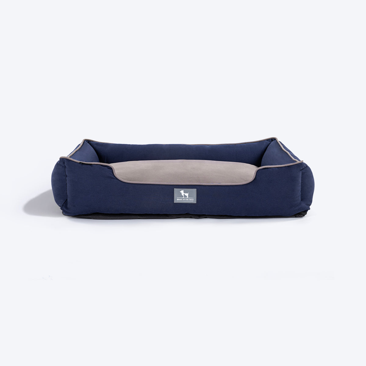 HUFT Classic Lounger Dog Bed - Grey &amp; Navy, Posture-friendly, Anti-skid base