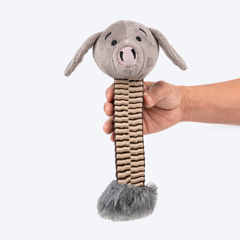 HUFT Tuggie Piggie Plush Toy For Dog - Grey - Heads Up For Tails
