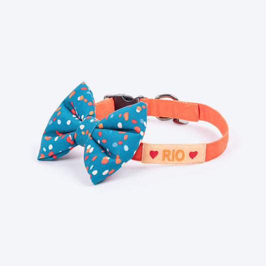 HUFT Personalised Colour Pop Fabric Collar For Dogs With Free Bow Tie - Teal Green - Heads Up For Tails
