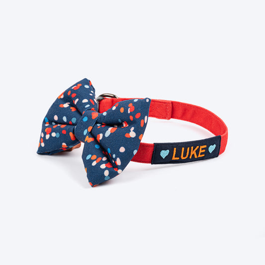 HUFT Personalised Colour Pop Fabric Collar For Dogs With Free Bow Tie - Navy Blue - Heads Up For Tails