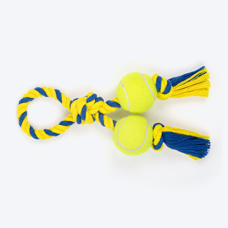 TLC Tuggo Ball Rope Toy For Dog - Yellow & Blue - Heads Up For Tails