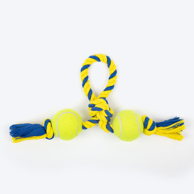 TLC Tuggo Ball Rope Toy For Dog - Yellow & Blue - Heads Up For Tails