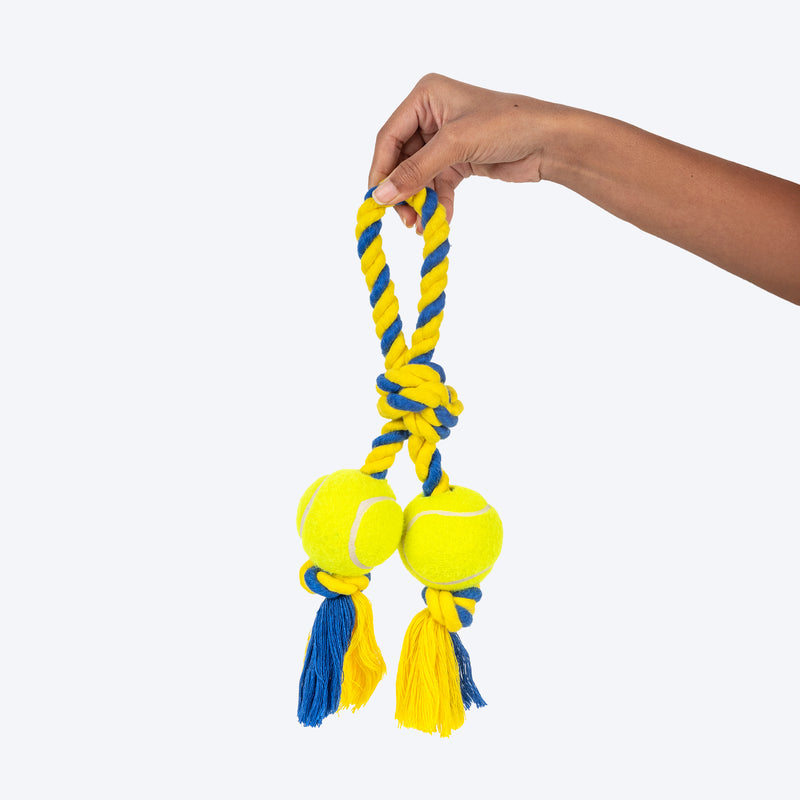TLC Tuggo Ball Rope Toy For Dog - Yellow & Blue - Heads Up For Tails