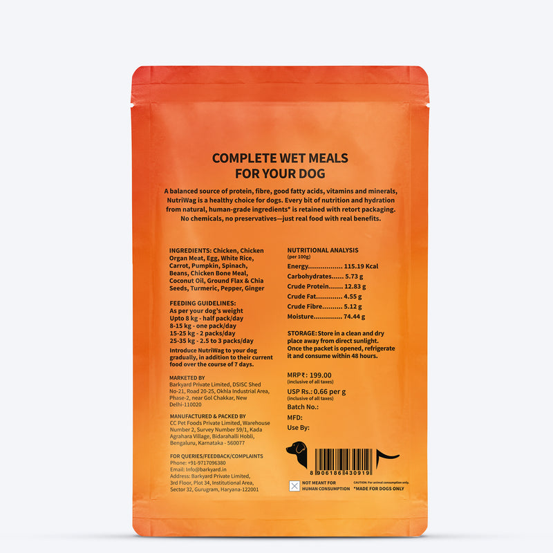 NutriWag Balanced Meals With Chicken, Rice & Pumpkin For Dog - 300g - Heads Up For Tails