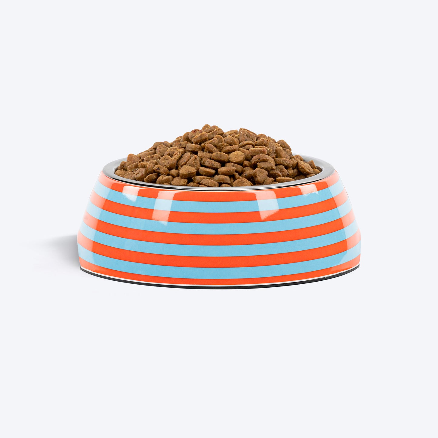 HUFT Happy Stripes Printed Melamine Bowl With Steel Insert For Dog - Blue & Orange - Heads Up For Tails