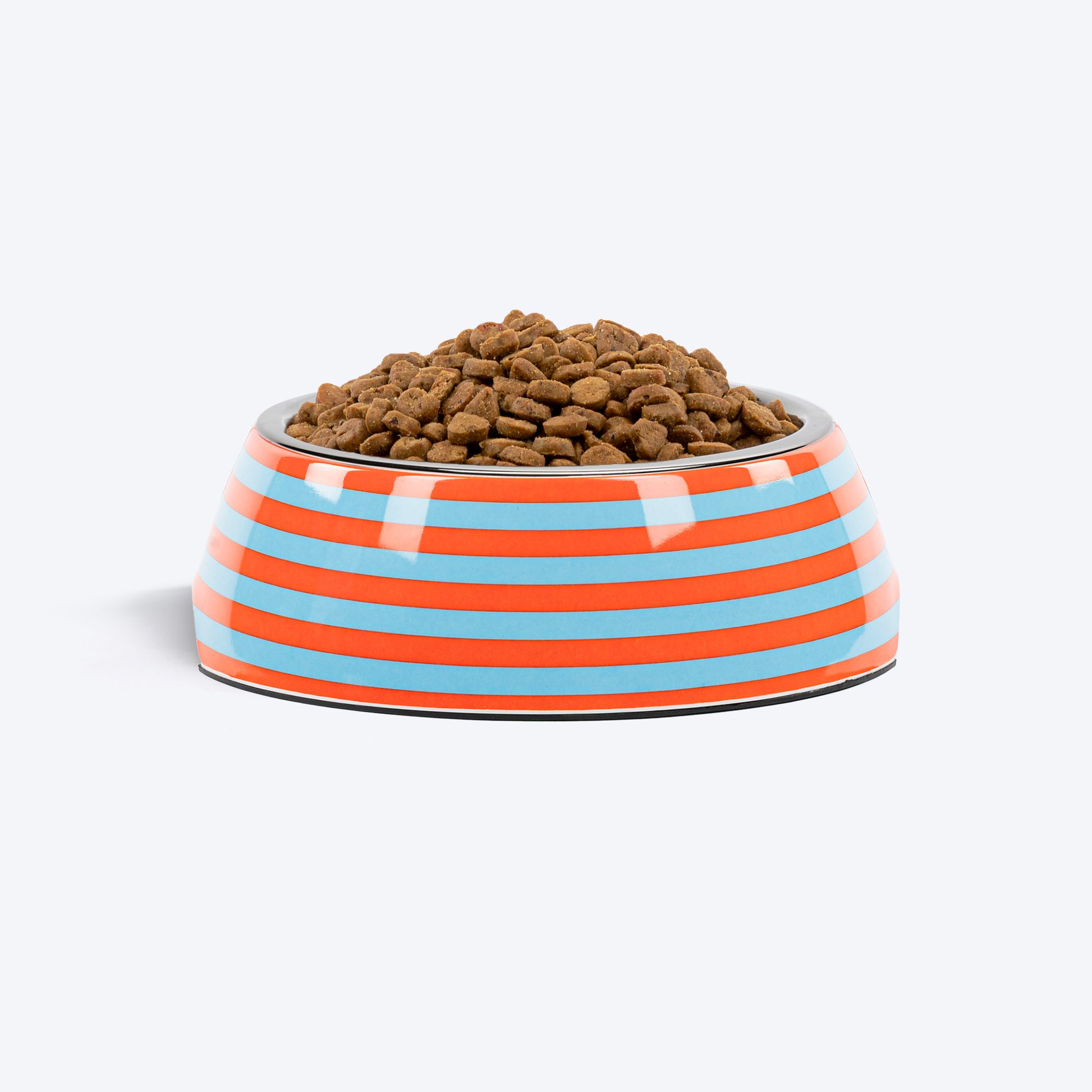 HUFT Happy Stripes Printed Melamine Bowl With Steel Insert For Dog - Blue & Orange - Heads Up For Tails